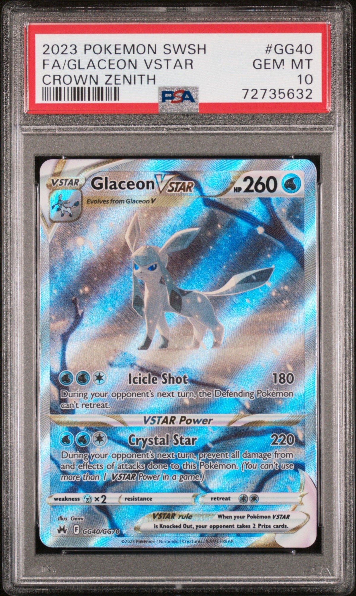 Glaceon VSTAR GG40/GG70 - Crown Zenith: Galarian Gallery - PSA 10