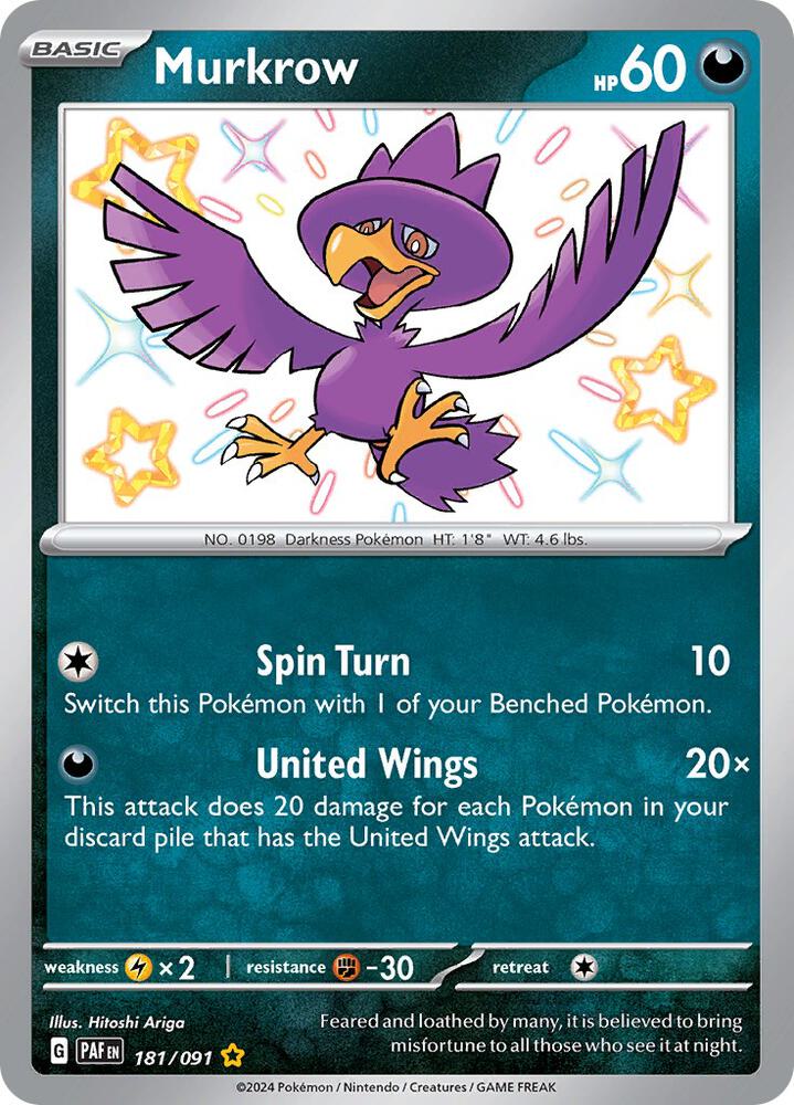 Murkrow 181/091 - Paldean Fates - Shiny Rare